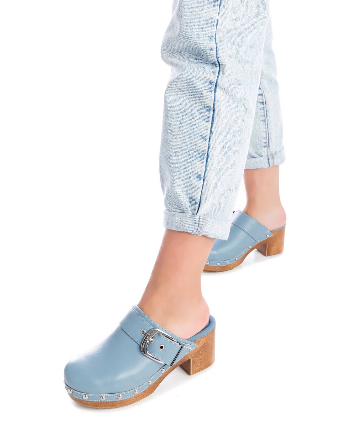 Carmela 16074405 sabots bleu cuir talon 7 cm