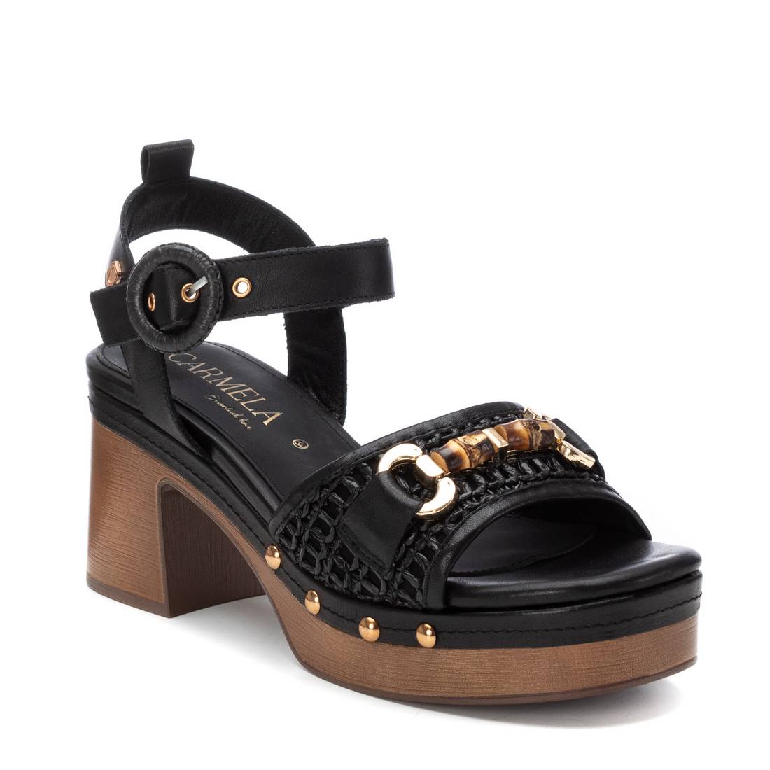 Carmela 16236702 sandales noir cuir talon moyen
