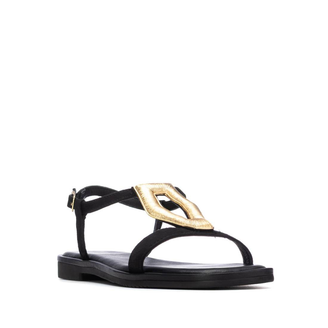 Carmela 16329002 sandale cuir noir plate boucle