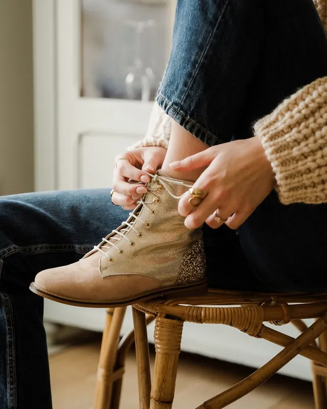 Dessine Moi Un Soulier Billie bottines camel champagne velours