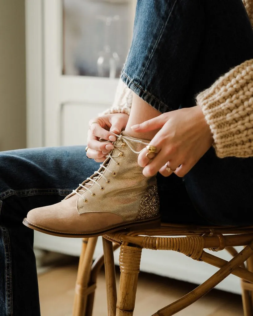 Dessine Moi Un Soulier Billie bottines camel champagne velours