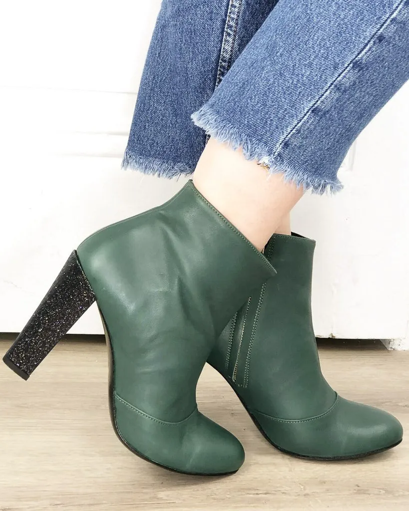 Dessine Moi Un Soulier bottine talon cuir vert paillette starlight