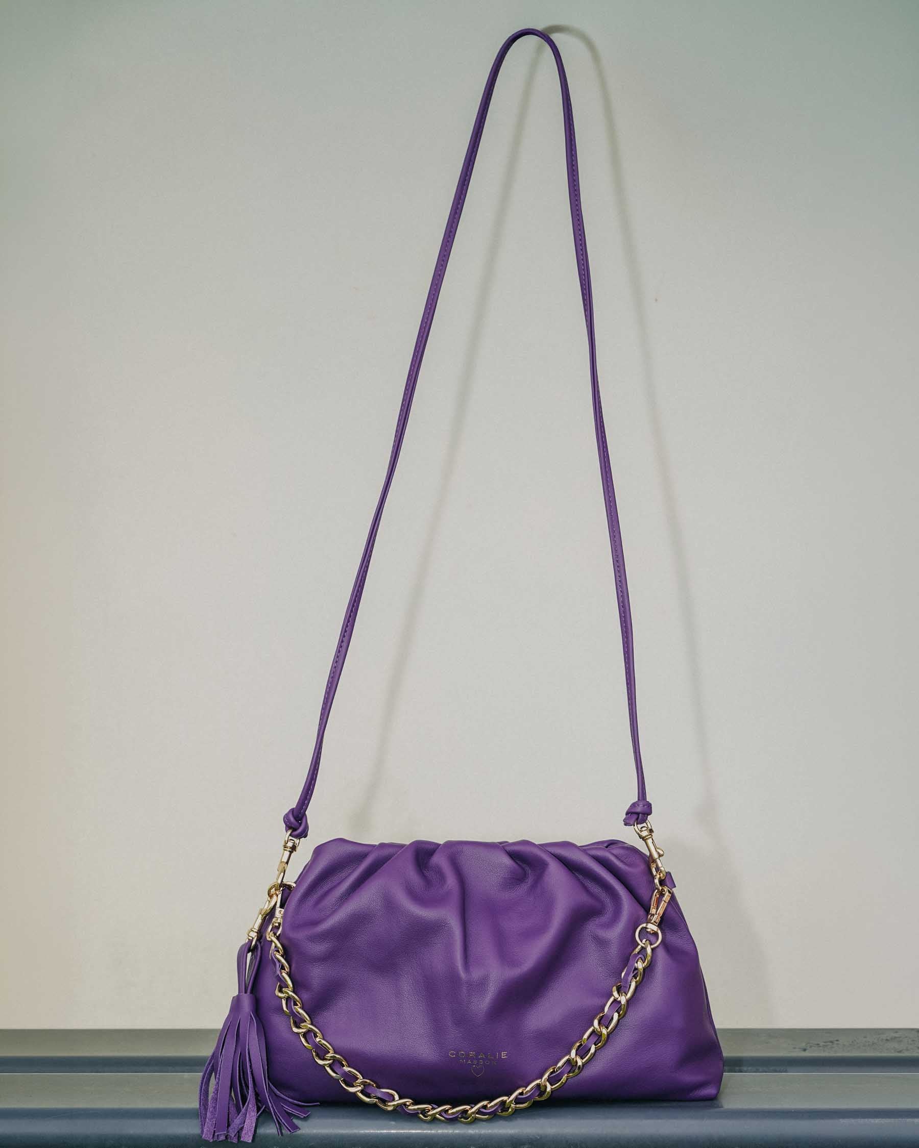Coralie Masson Lois sac cuir violet 29,5 cm chaîne