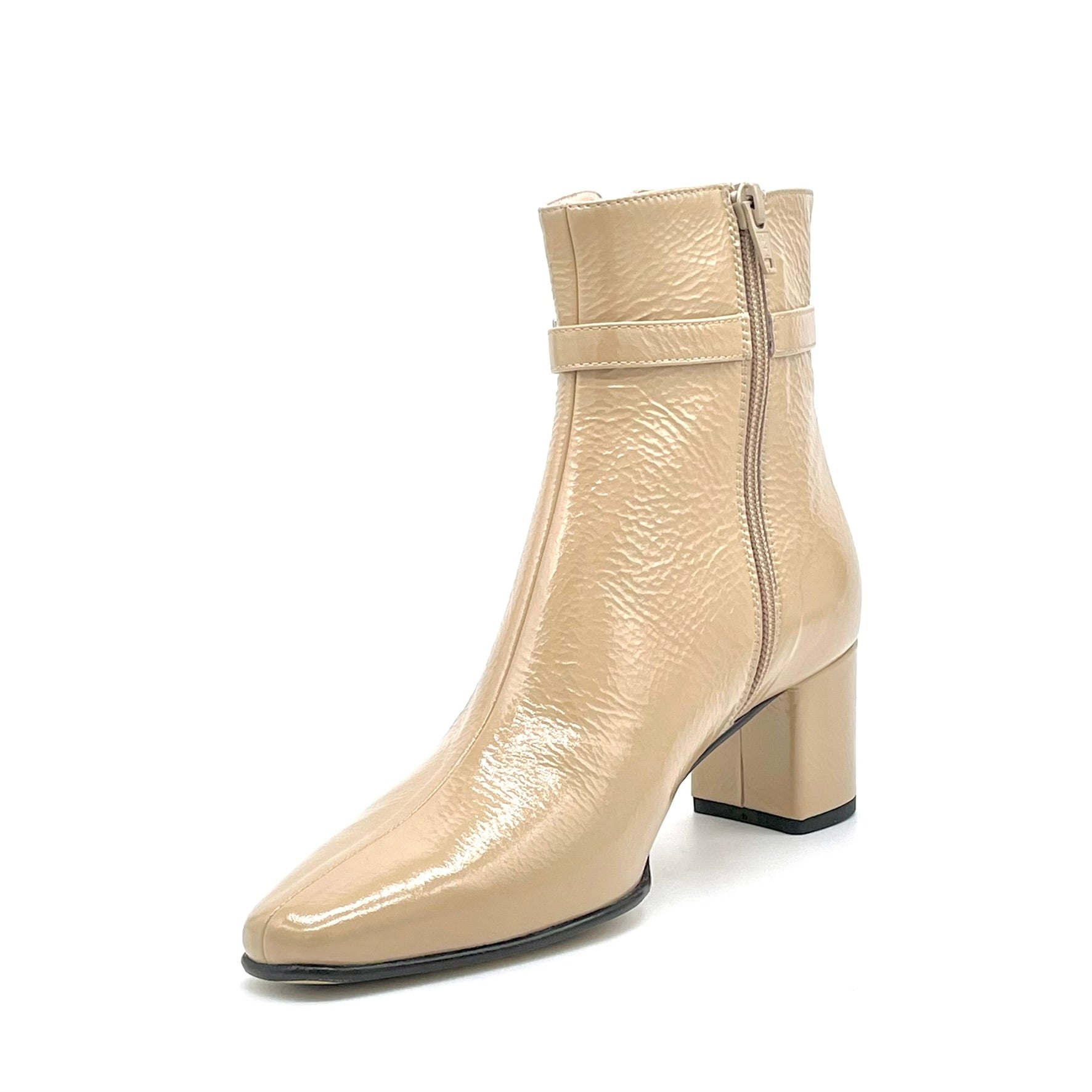 Elata 55536 bottine vernie sable boucle talon 5,5 cm