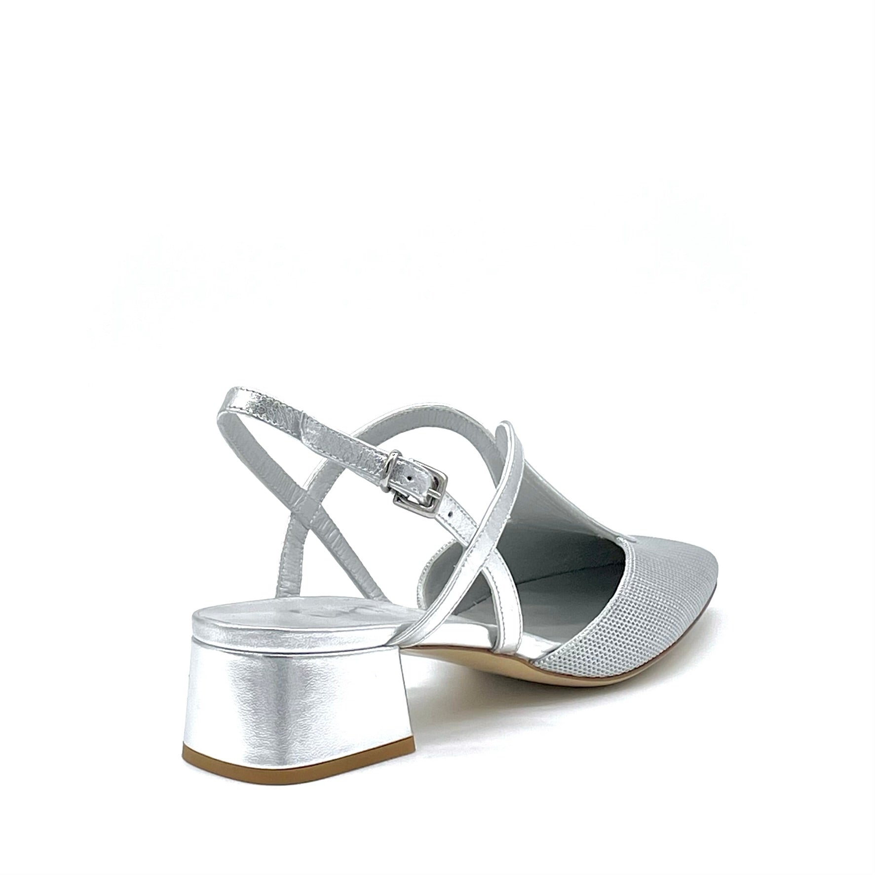 ELATA 15123 slingback laminé argent talon 3,5 cm