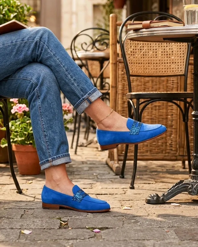 Dessine Moi Un Soulier Romy mocassins velours bleu électrique