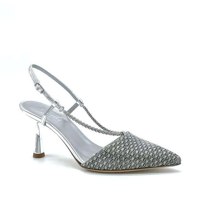 Elata 12144 slingback argent chaîne talon 7,5 cm