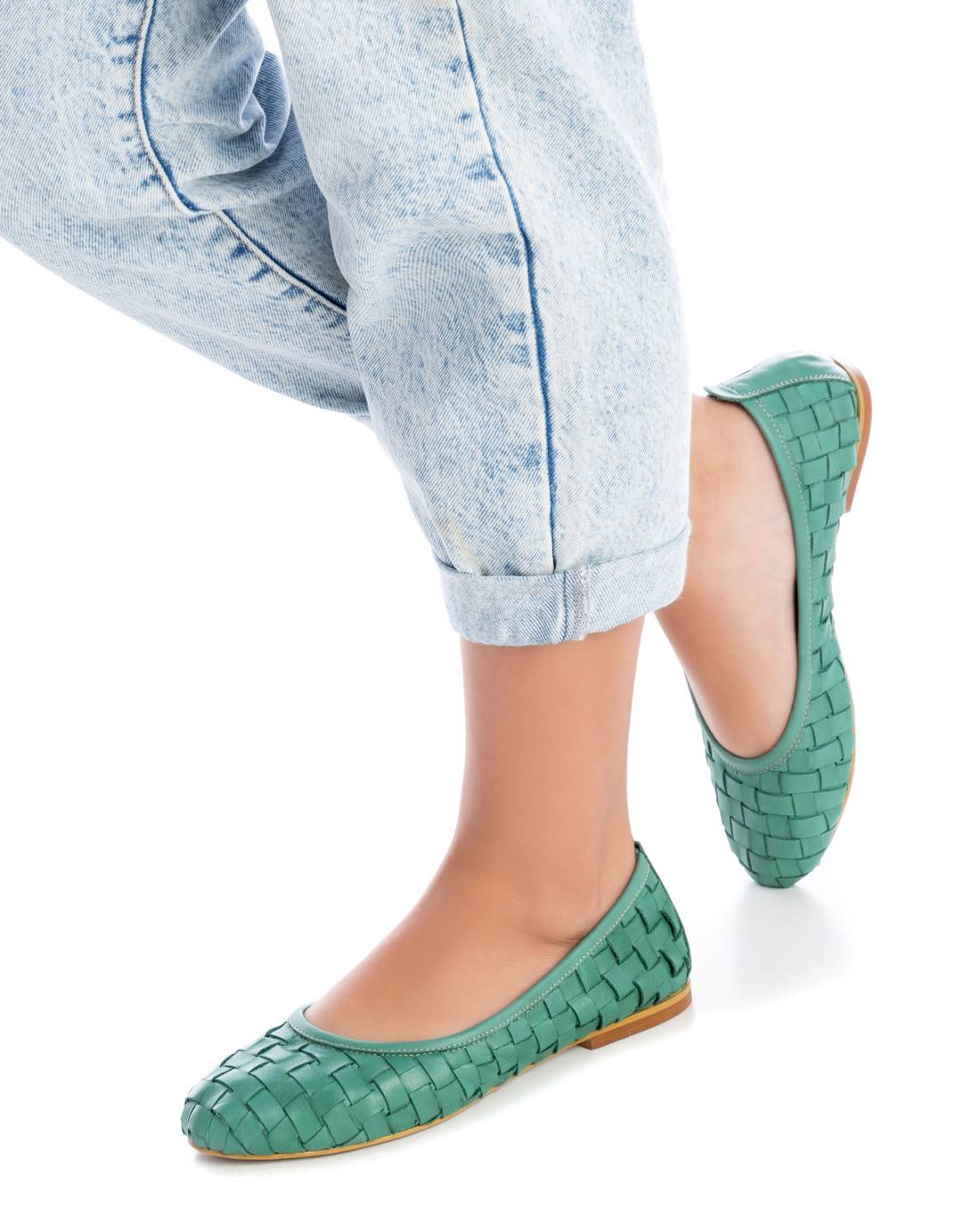 Carmela 16079602 ballerines cuir vert tressé