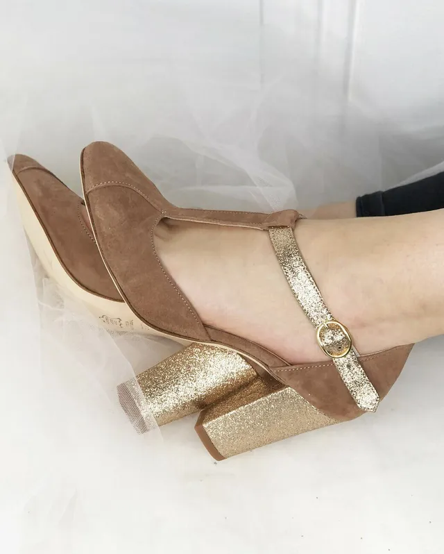 Dessine Moi Un Soulier Salome velours bois de rose paillettes