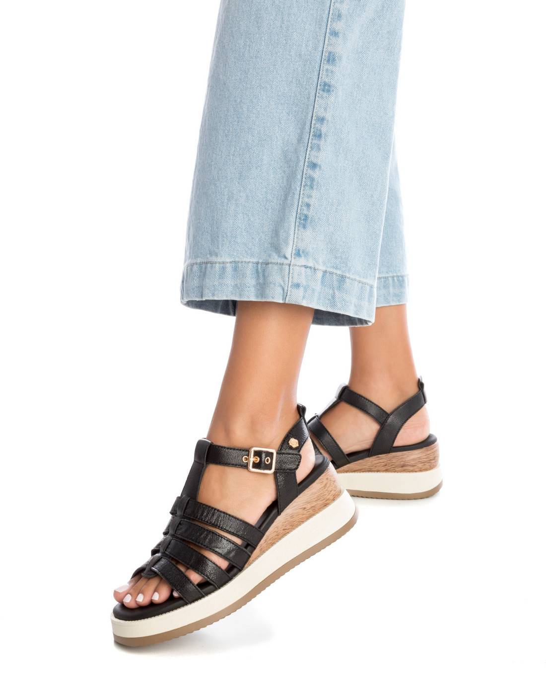 Carmela 16160902 sandale femme noire cuir compensée