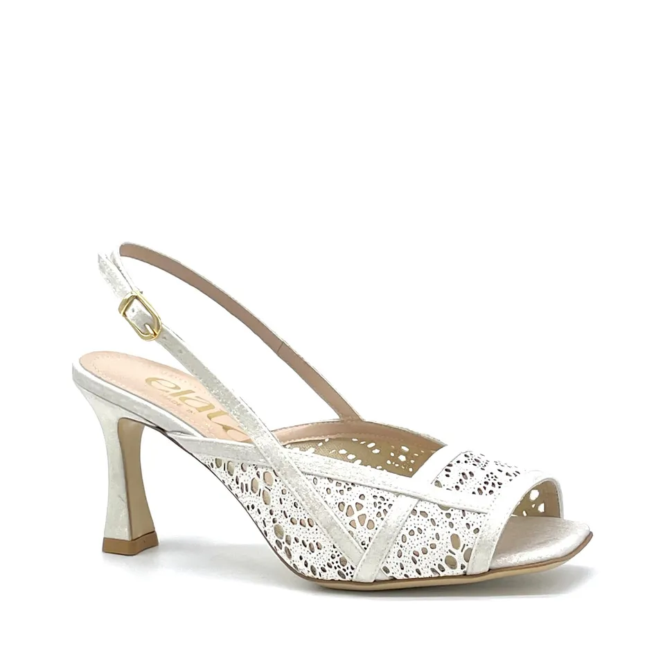 Elata 16113 sandales cuir blanc doré talon 7,5 cm