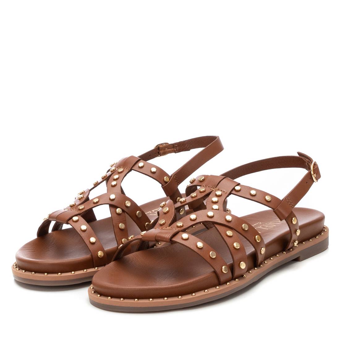 Carmela 16239203 sandale cuir camel cloutée plate