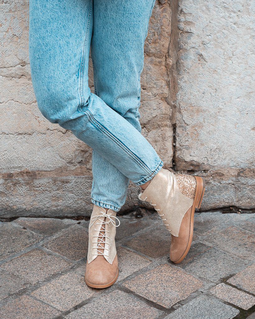 Dessine Moi Un Soulier Billie bottines plates champagne cuir