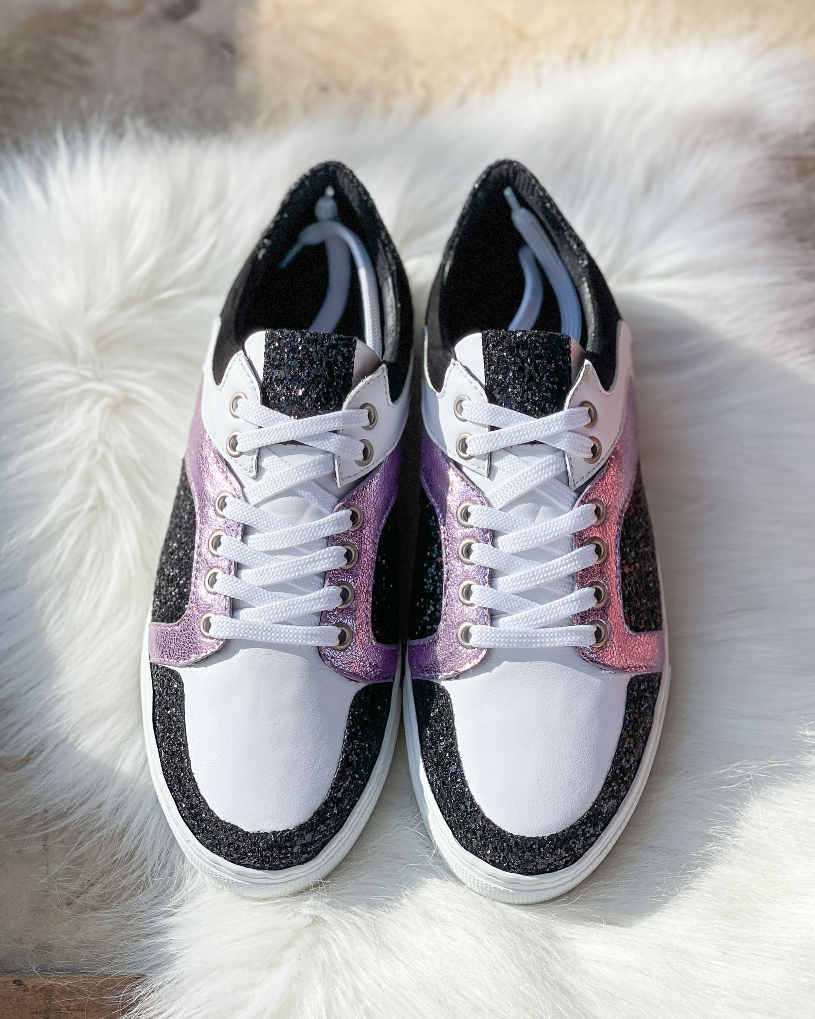 Dessine Moi Un Soulier basket cuir blanc glitter noir lilas