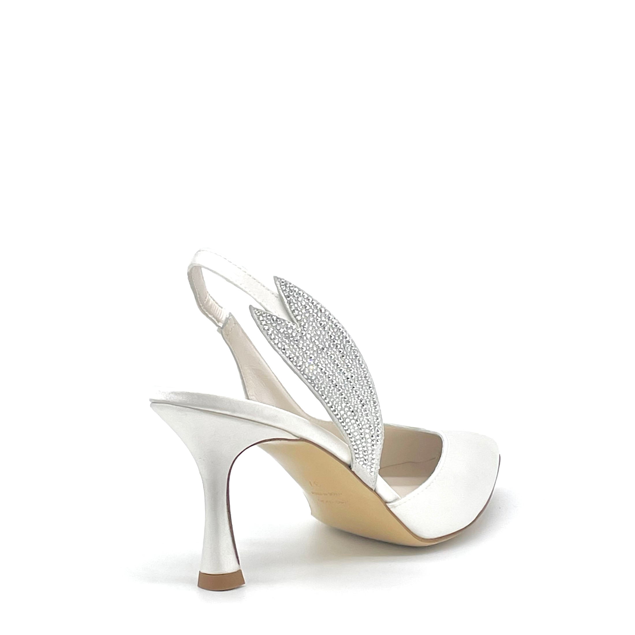 ELATA S2633 slingback satin blanc strass talon 7,5 cm