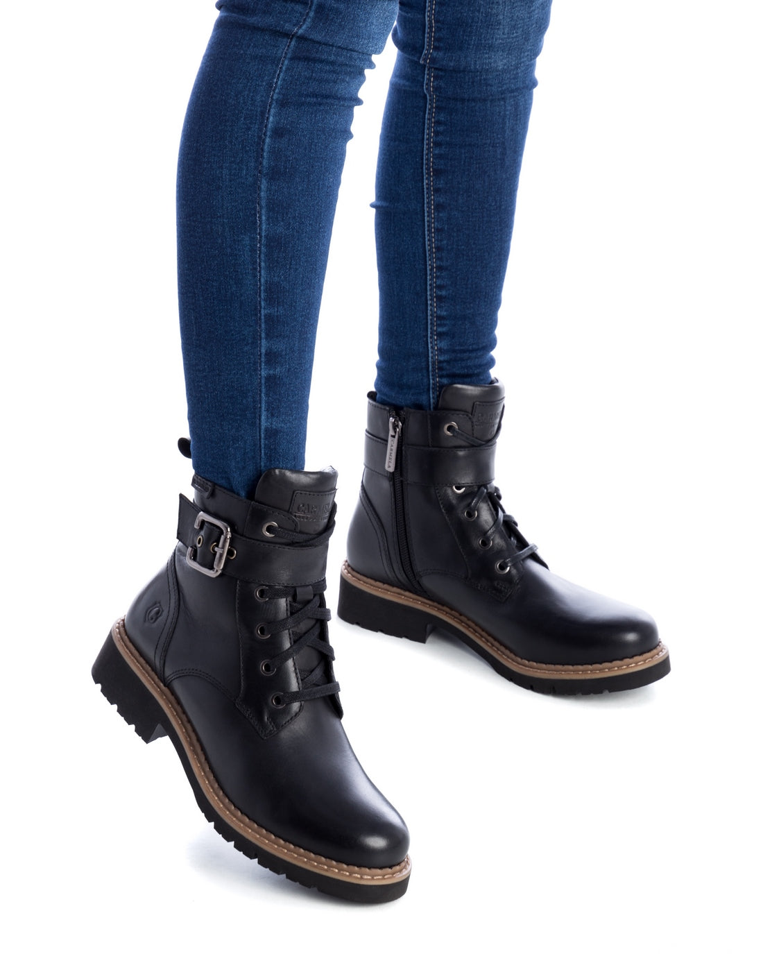 Carmela 16004701 bottines cuir noir militaire