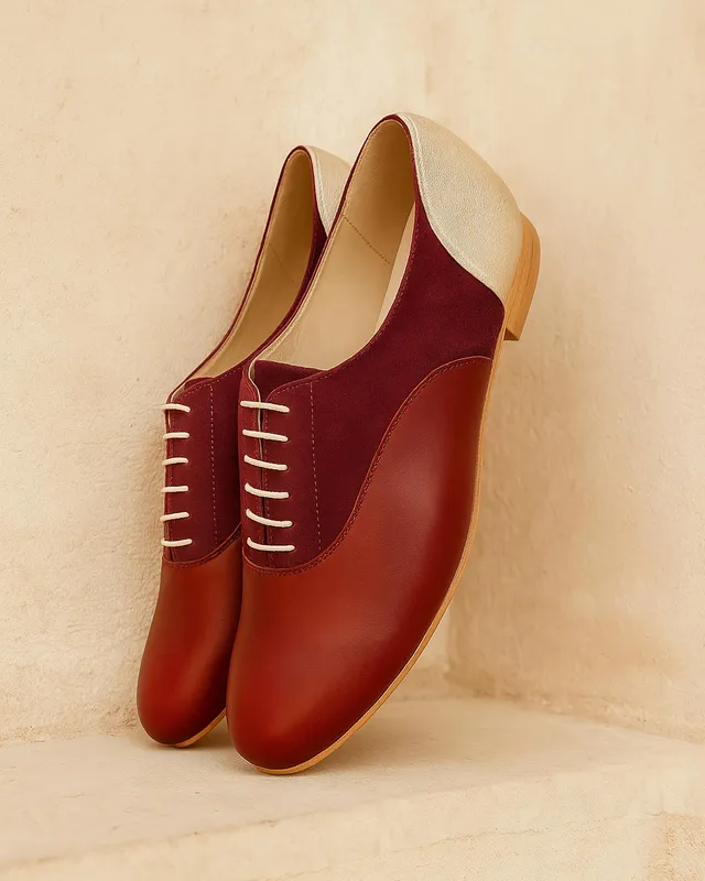 Dessine Moi Un Soulier Richelieu plat bordeaux doré 42,5