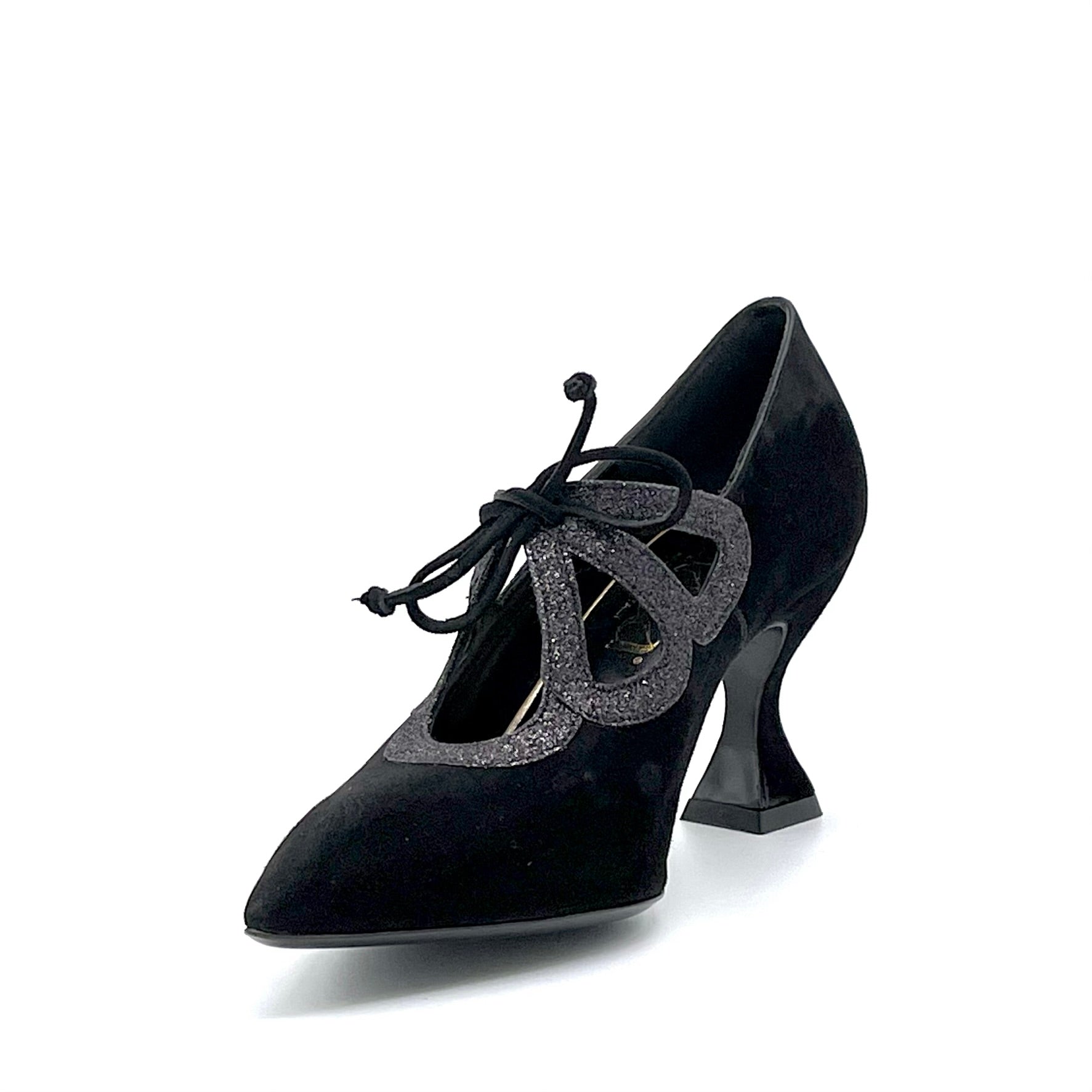 Elata 53516 derbies noir glitter nœud talon 7,5 cm