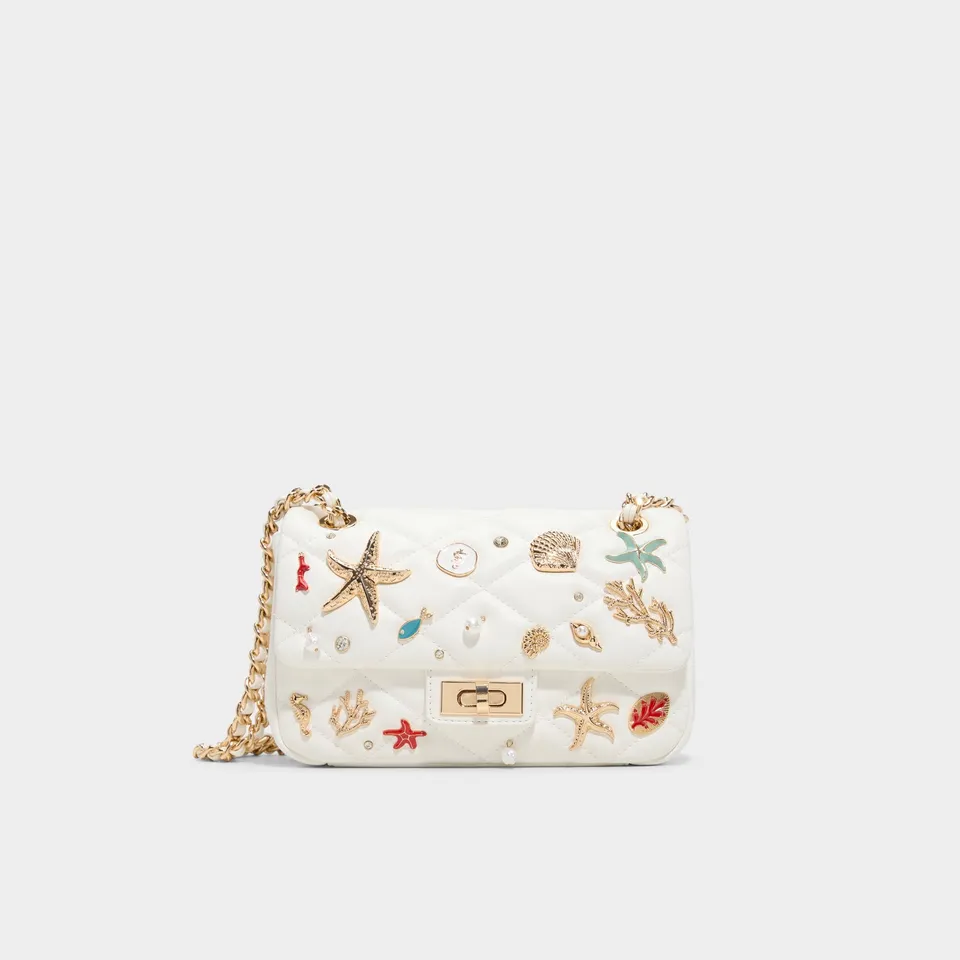ALDO Shellyann sac bandoulière blanc matelassé breloques