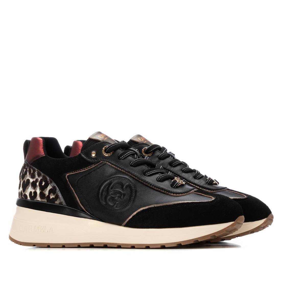 Carmela 16244101 basket femme cuir noir lacets métallisée
