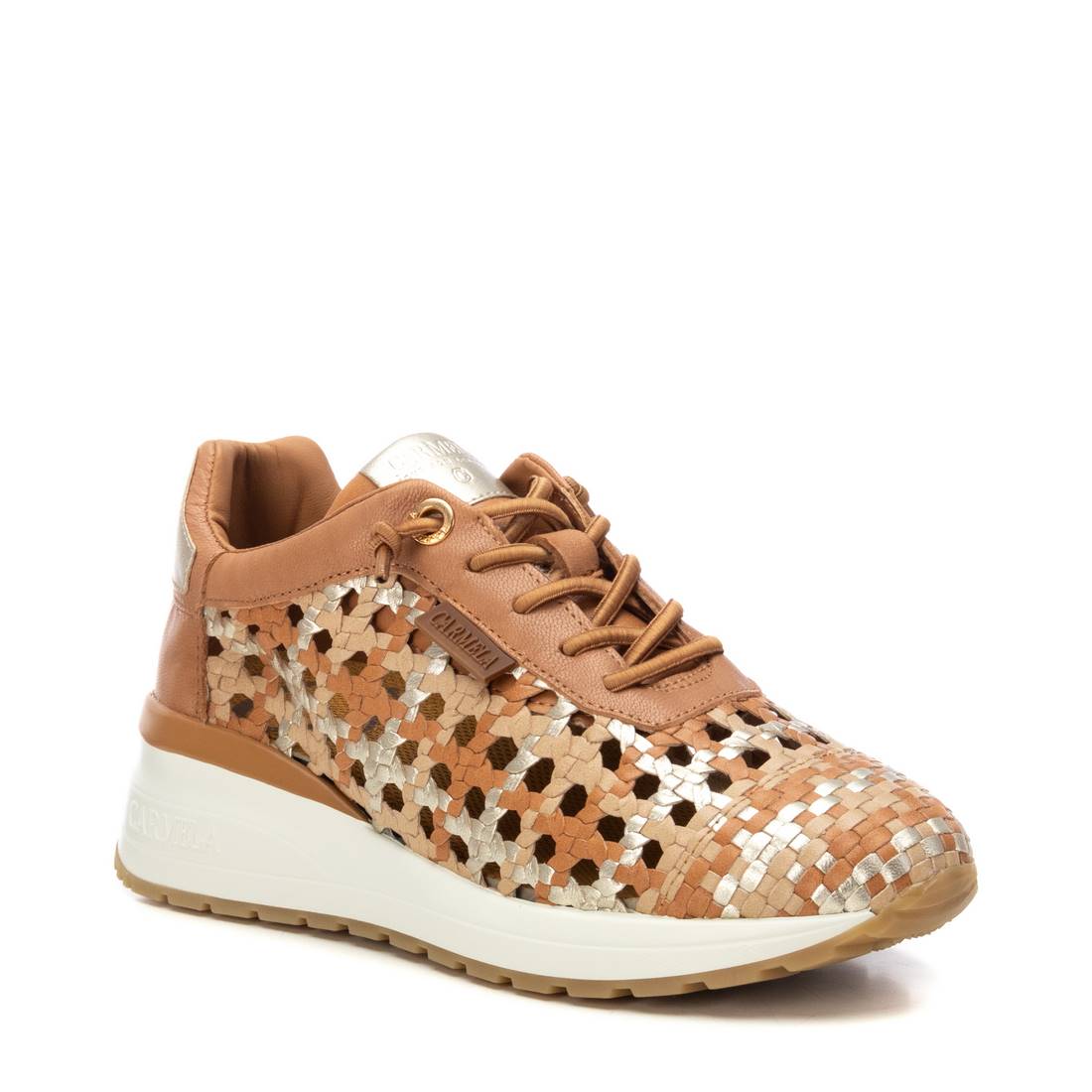 Carmela 16228704 baskets femme camel cuir tressé