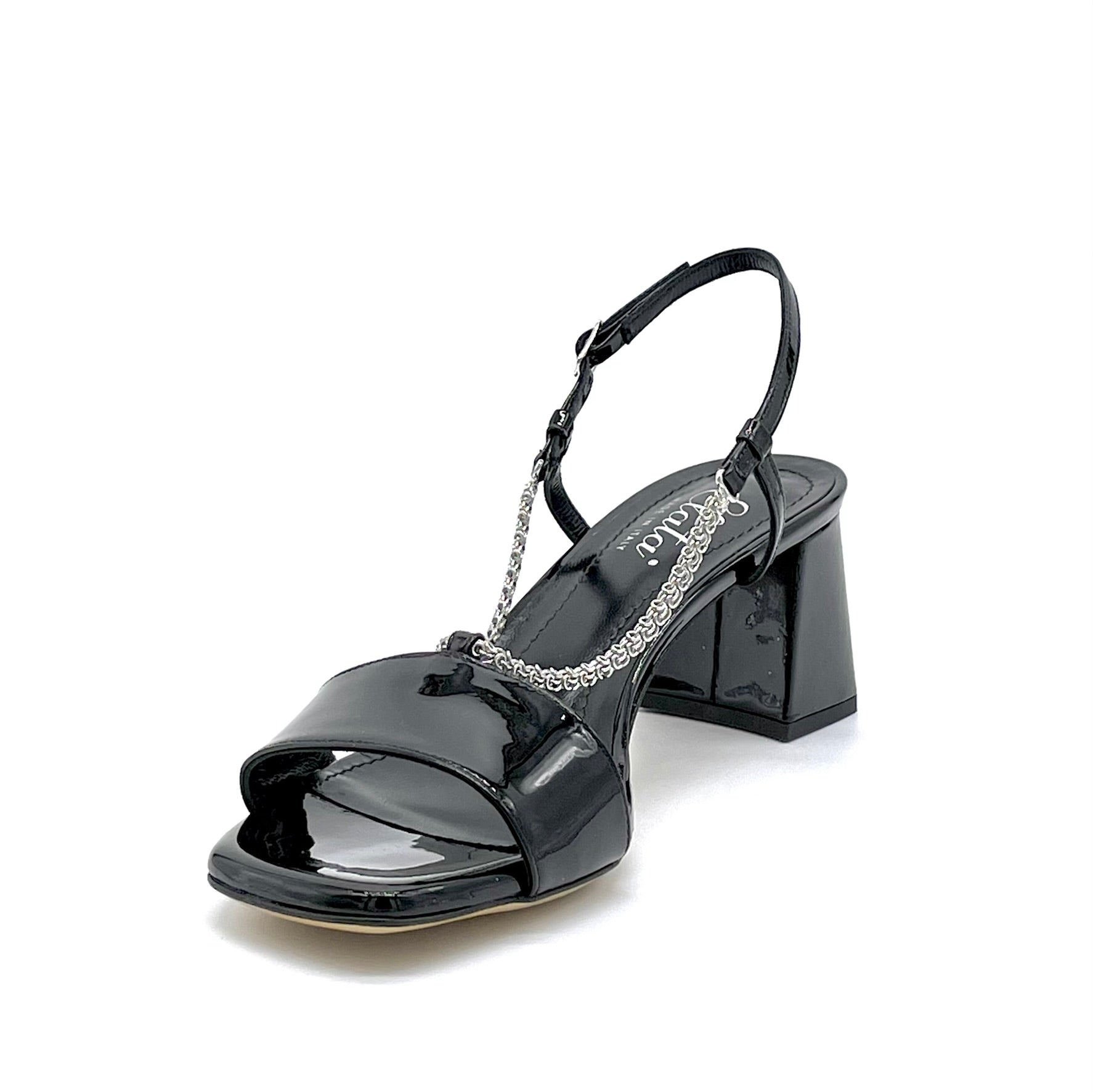 Elata 12136 sandales vernis noir chaîne talon 5,5 cm