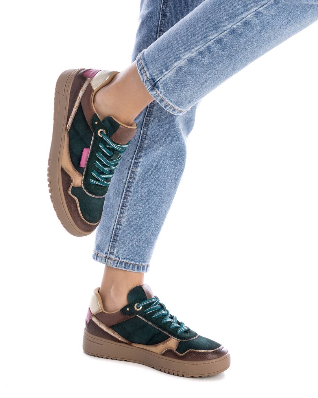 Carmela 16181004 baskets femme vert cuir semelle gomme