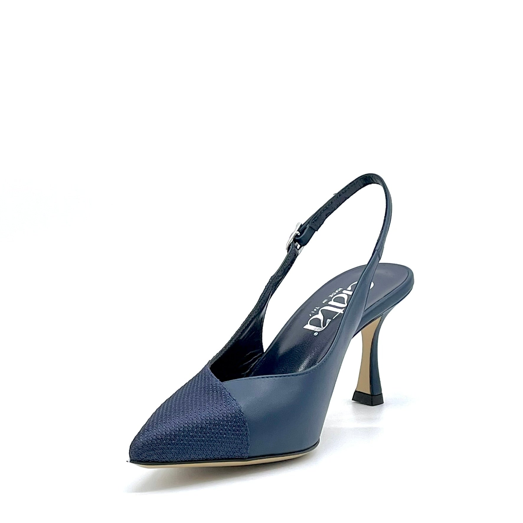 ELATA 16153 slingback piqué cuir bleu talon 7,5 cm