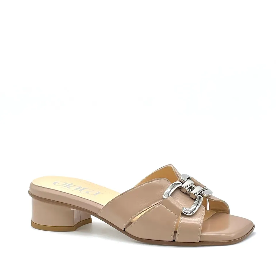 Elata 15165 mules cuir marron accessoire argent 3,5 cm