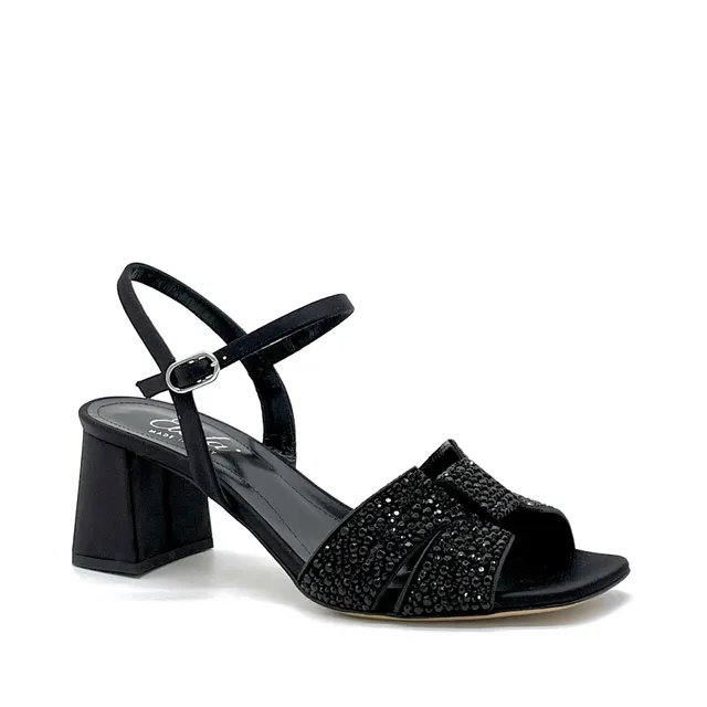 Elata 13134 sandales soie noire strass talon 5,5 cm