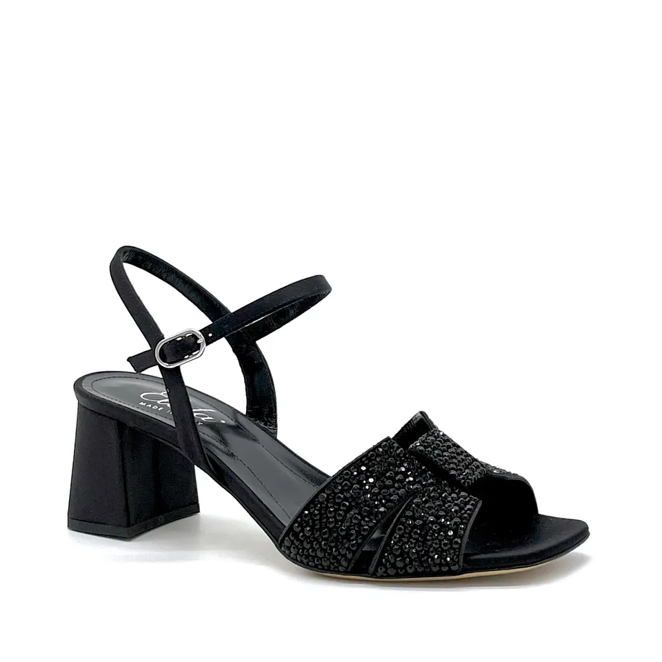 Elata 13134 sandales soie noire strass talon 5,5 cm