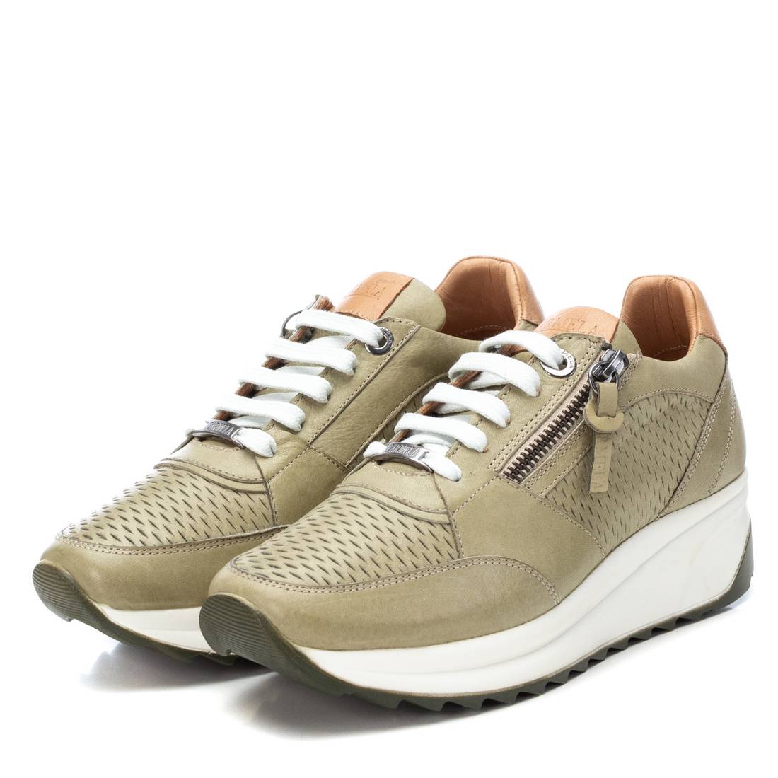 Carmela 16070904 basket cuir verte a zip