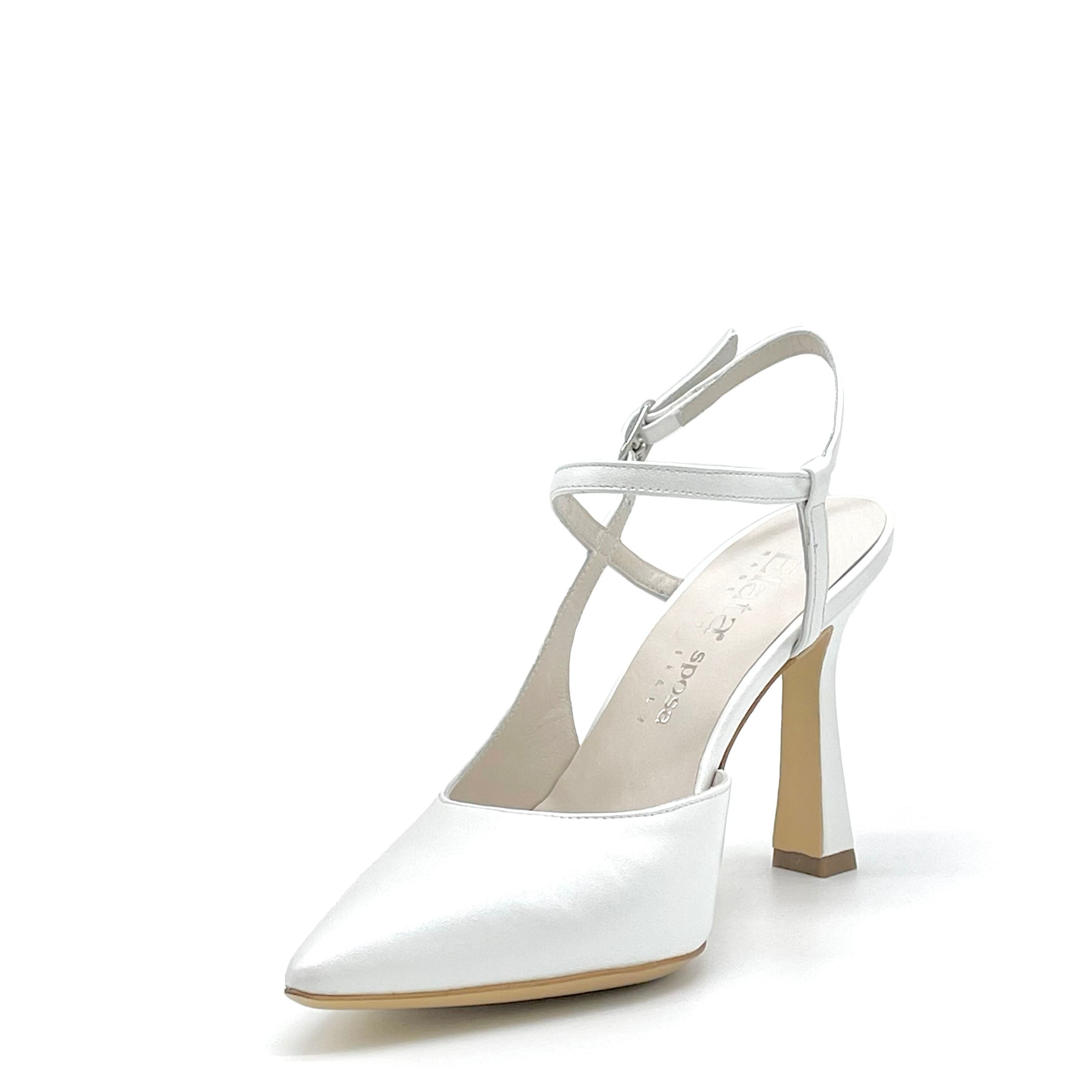Elata S2543 slingback mariée cuir blanc nacré talon 9,5 cm
