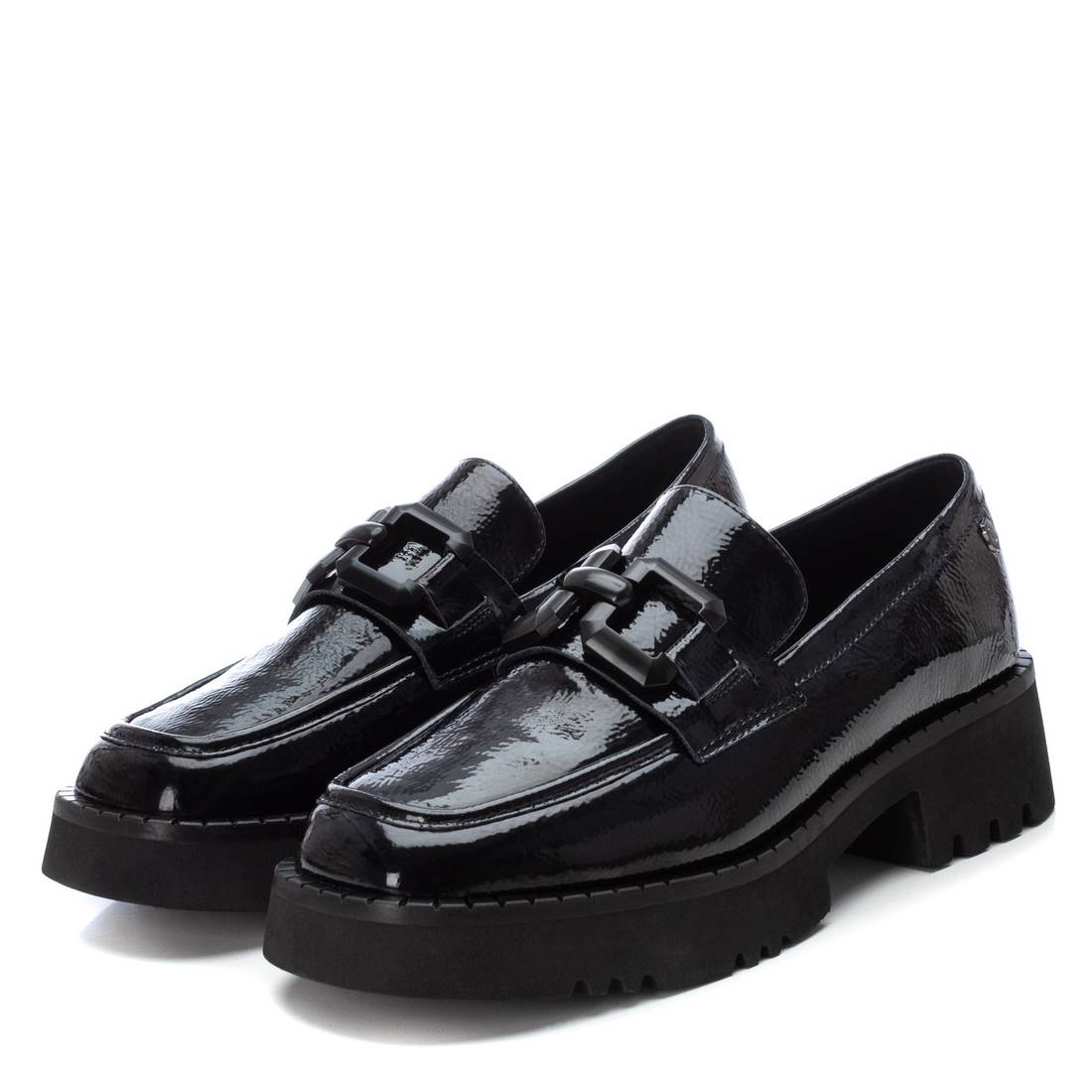 Carmela 16112401 mocassin femme noir cuir verni plat