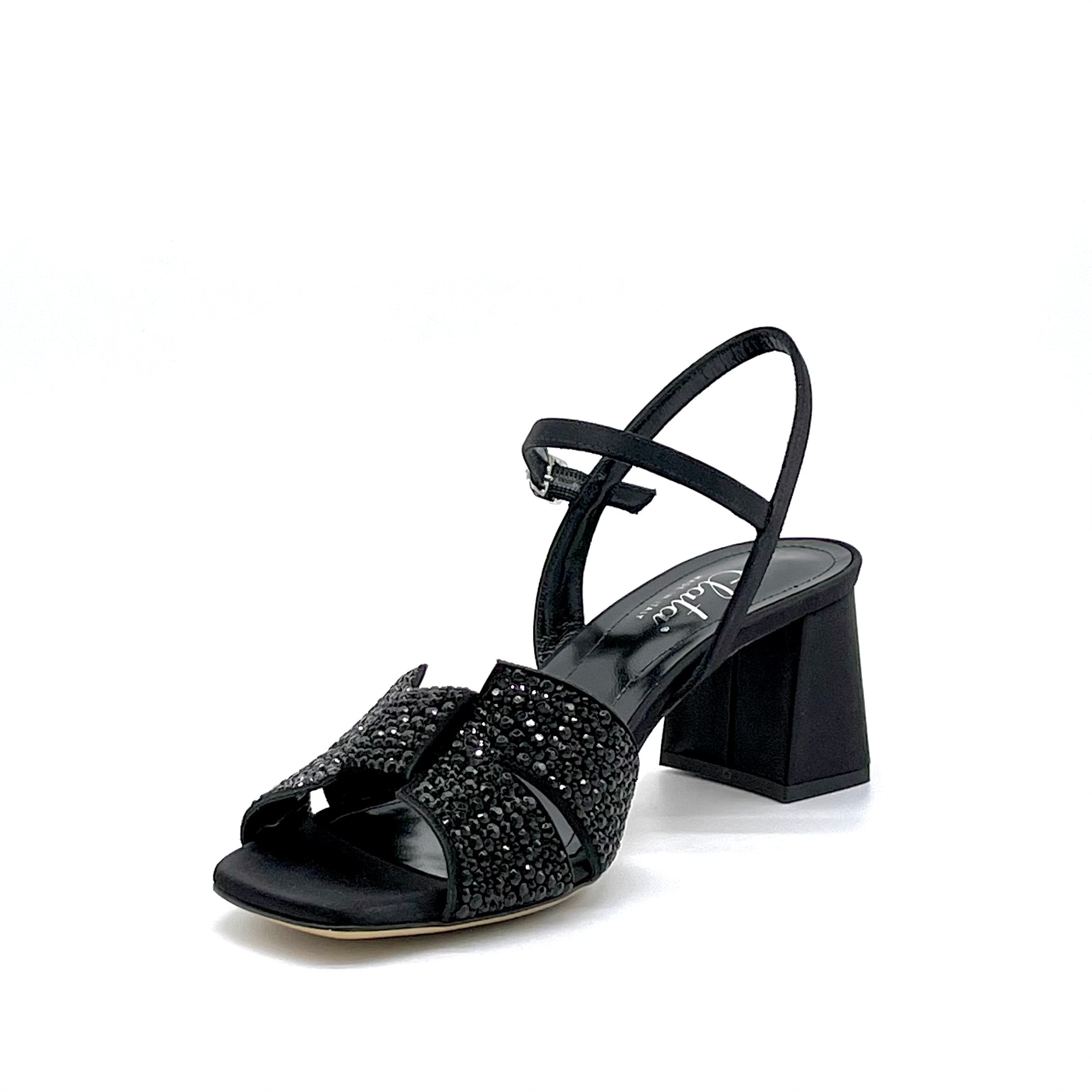 Elata 13134 sandales soie noire strass talon 5,5 cm