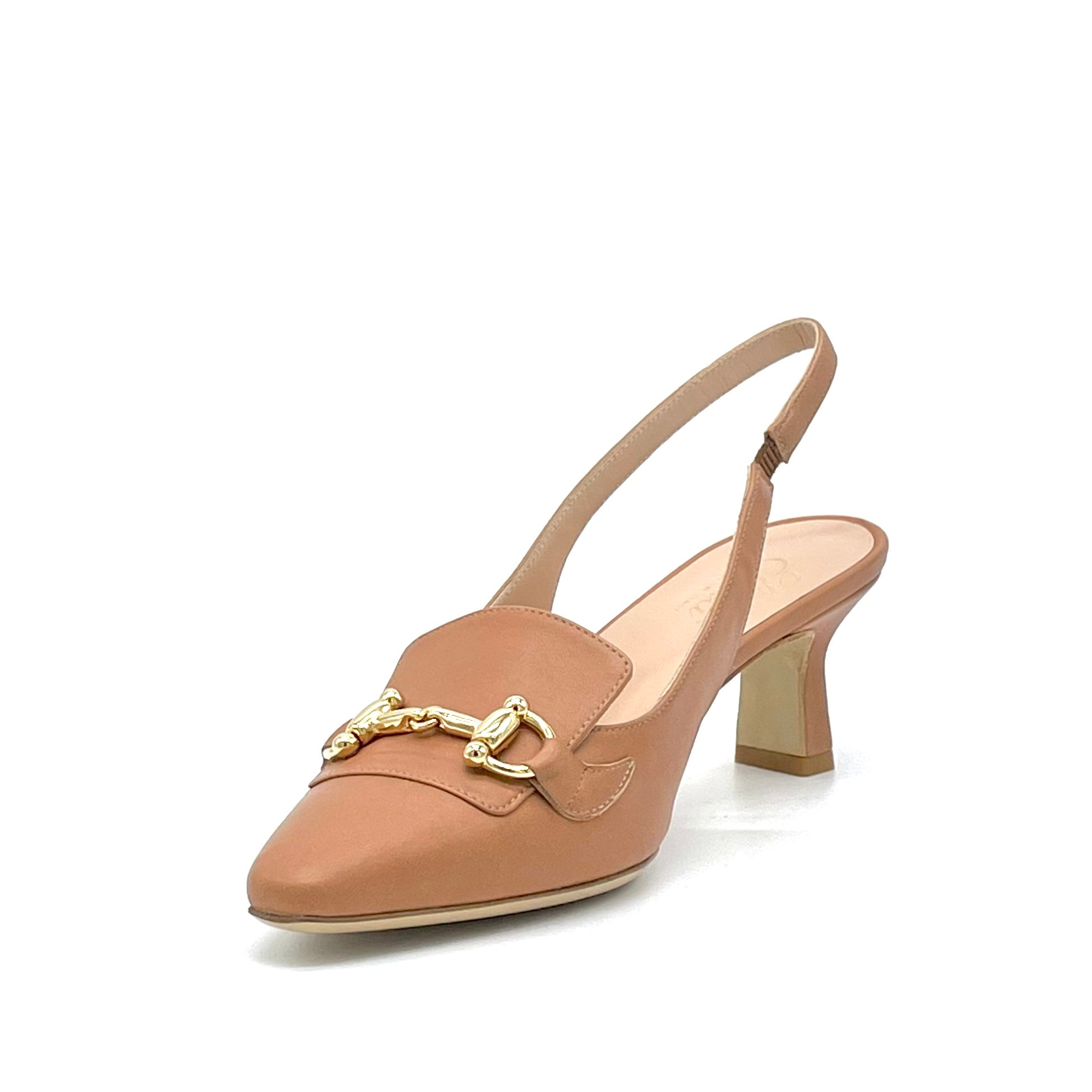 Elata 13170 slingback cuir camel mors doré talon 5,5 cm