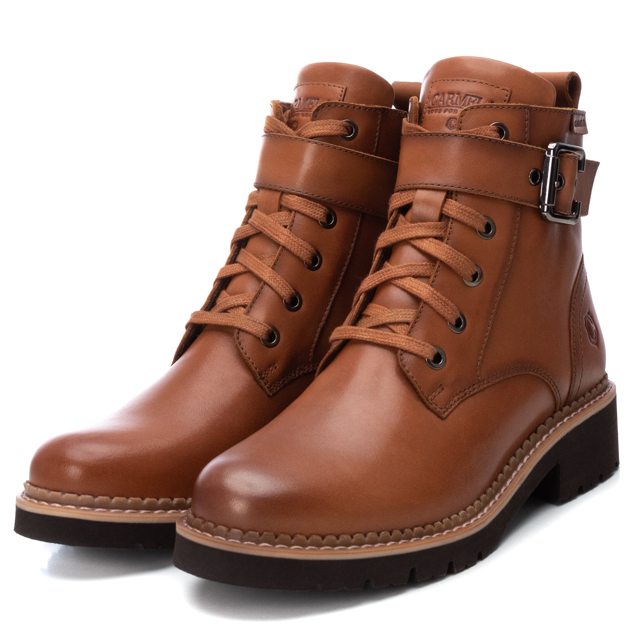Carmela 16004702 bottines cuir marron style militaire