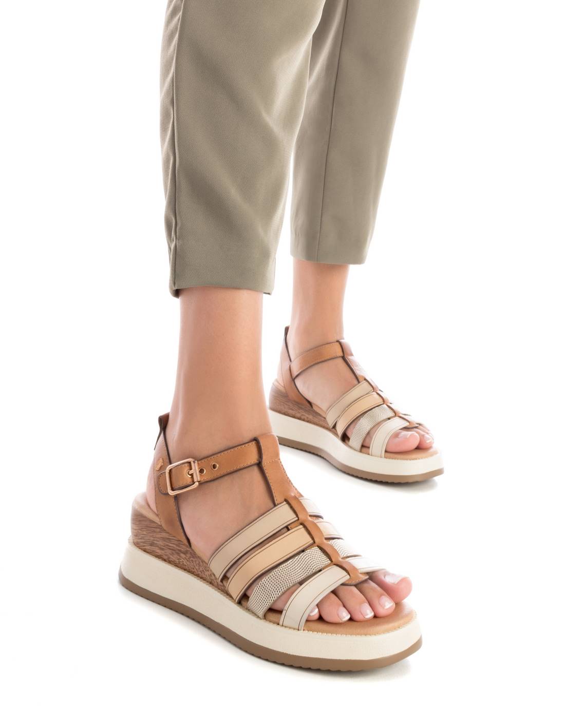 Carmela 16160701 sandale romaine cuir marron compensée