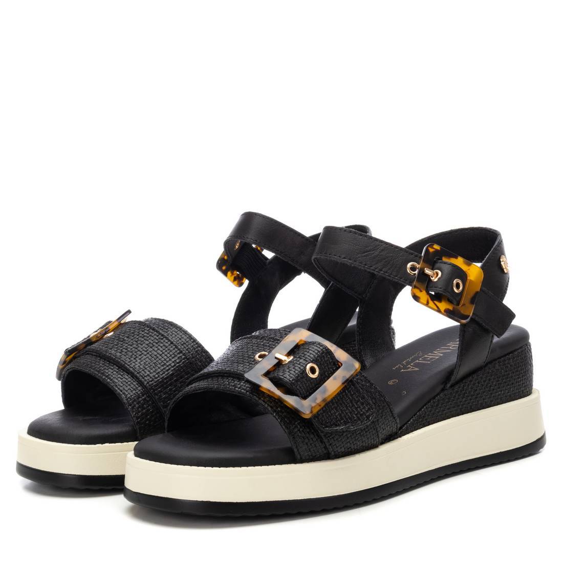 Carmela 16222701 sandale compensee noire rafia 6 cm