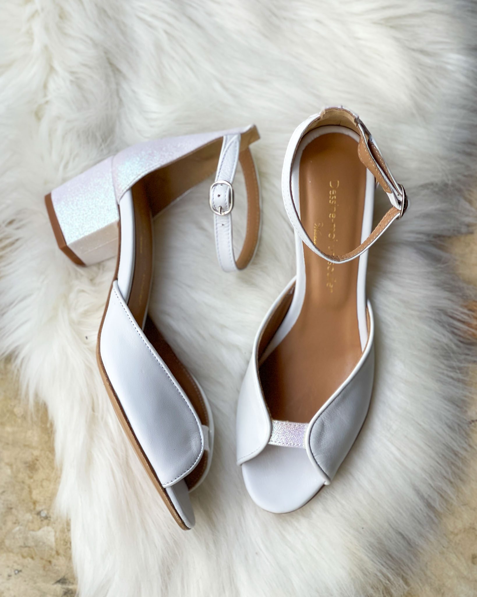 Dessine Moi Un Soulier Charlotte sandale cuir blanc paillettes 38