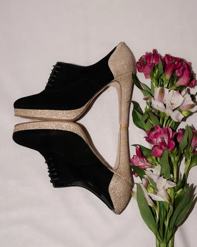 Dessine Moi Un Soulier Richelieu plateforme velours noir or