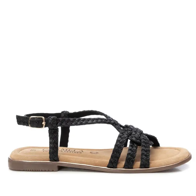 Carmela 16238801 sandale cuir noir tressée plate