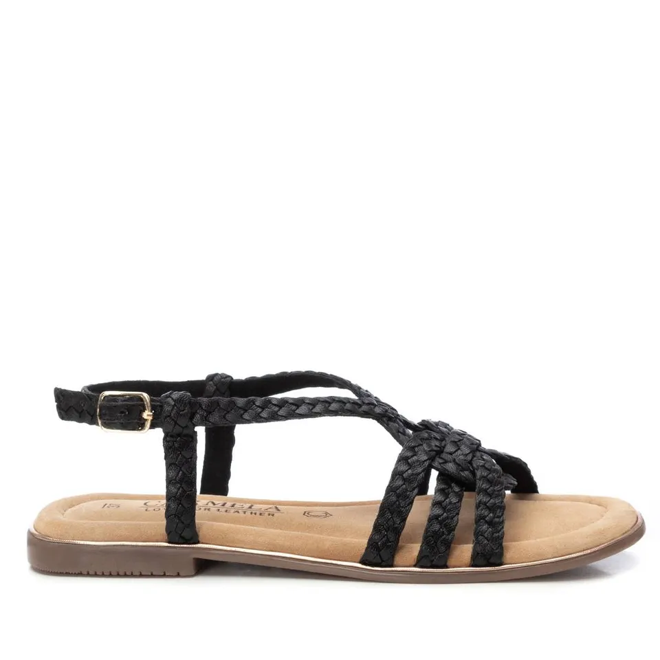 Carmela 16238801 sandale cuir noir tressée plate