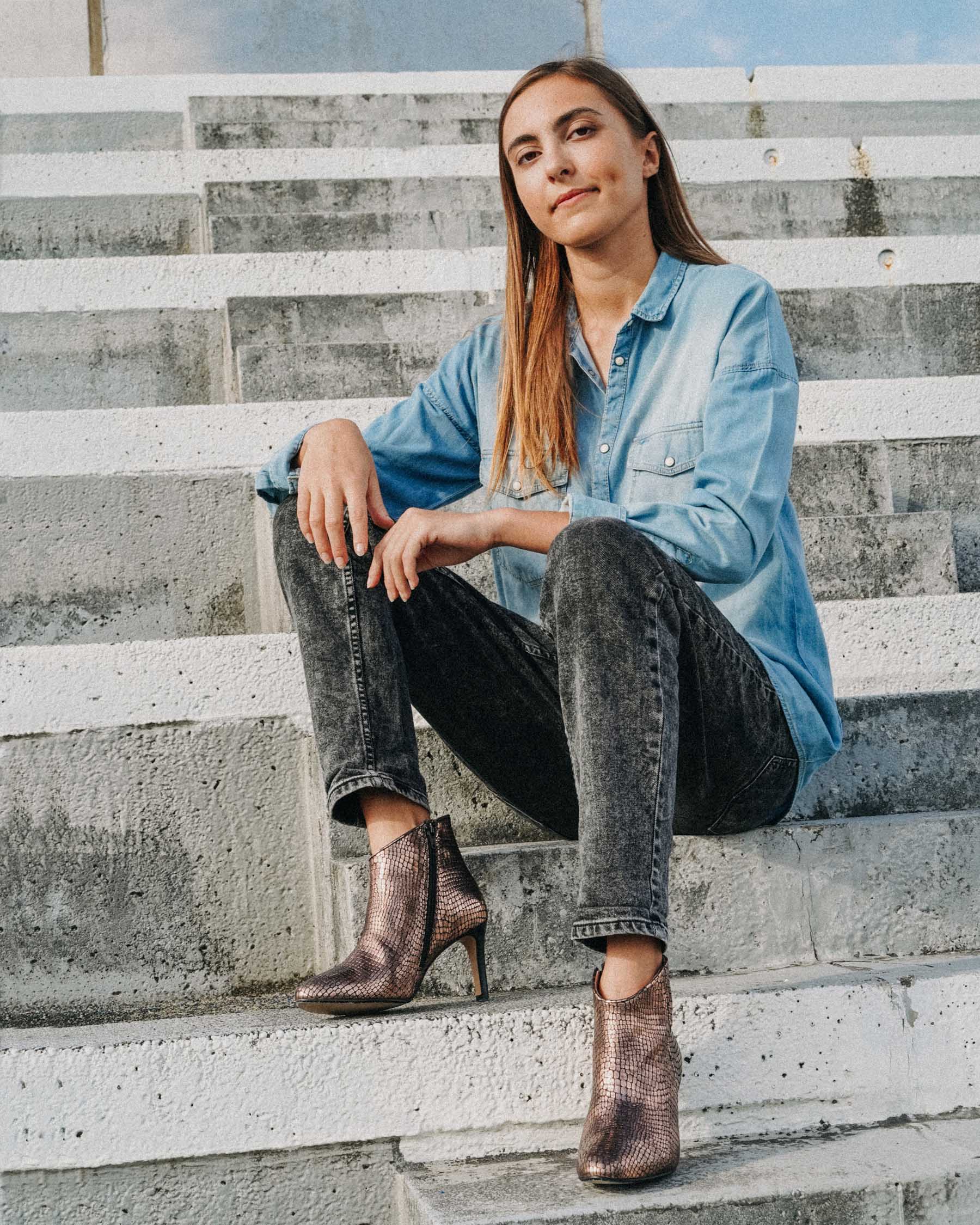 Coralie Masson Emily bottines cuir mordoré effet écaille