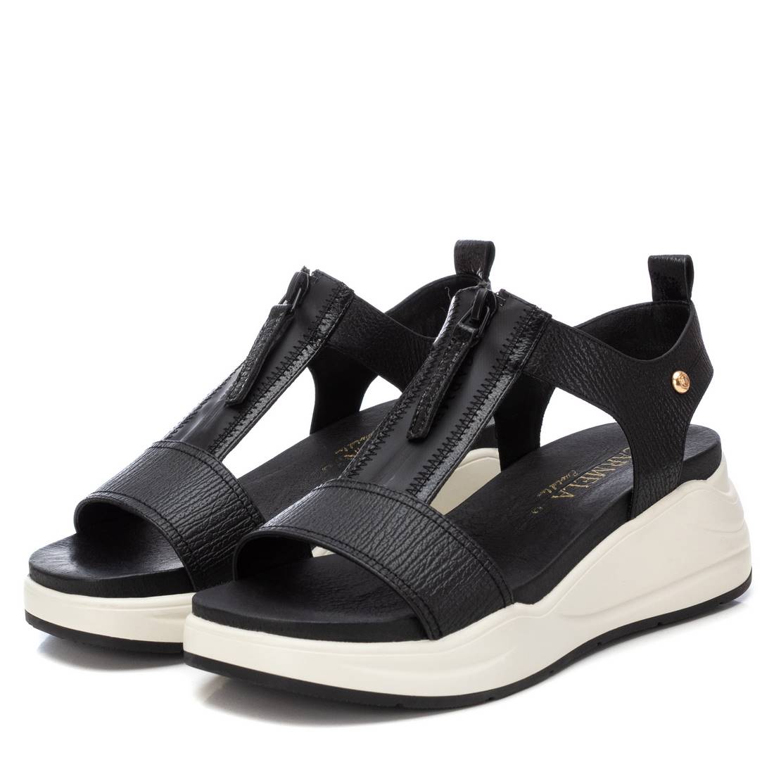 Carmela 16155004 sandale cuir noir zip