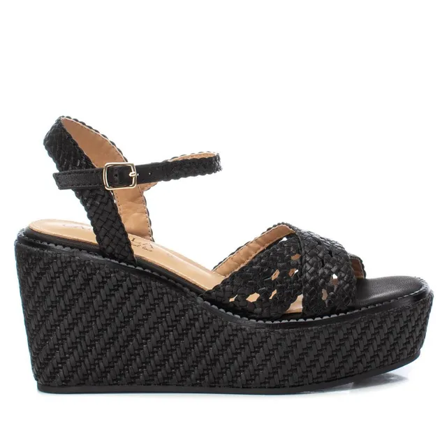 Carmela 16148403 sandales compensées noir cuir 9 cm