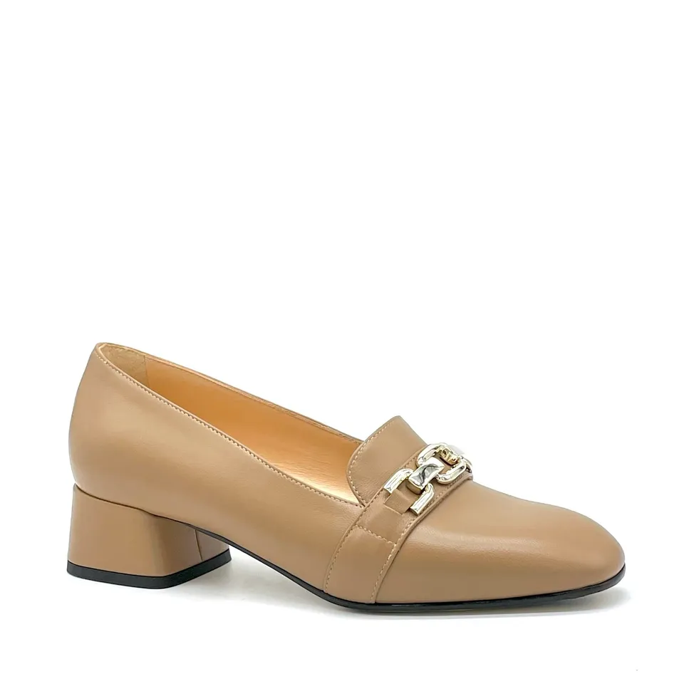 ELATA 55526 mocassins cuir noisette mors doré 3,5 cm