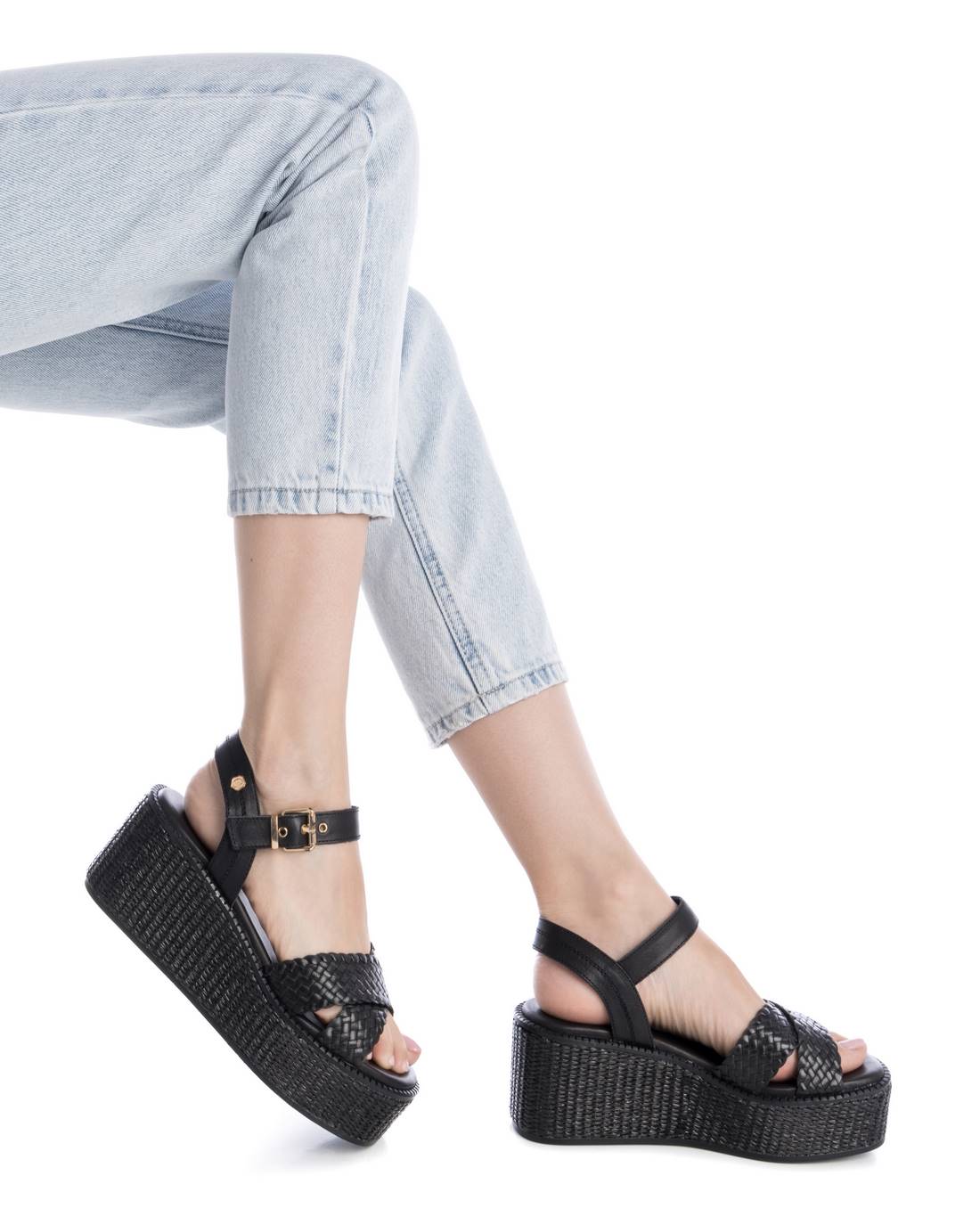 Carmela 16236102 sandales compensées noires cuir véritable