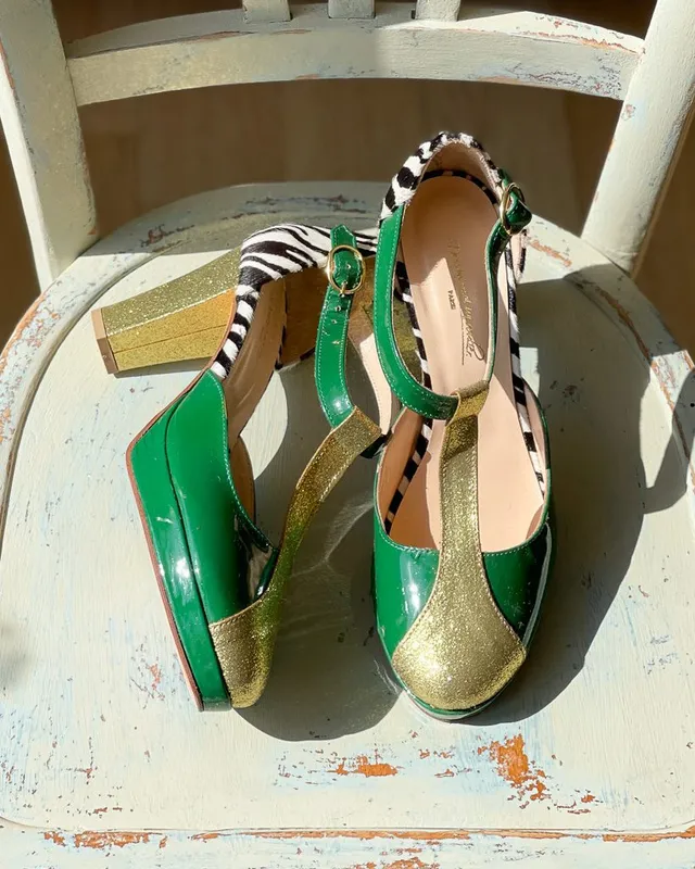 Dessine Moi Un Soulier salomé plateforme zèbre vert 39