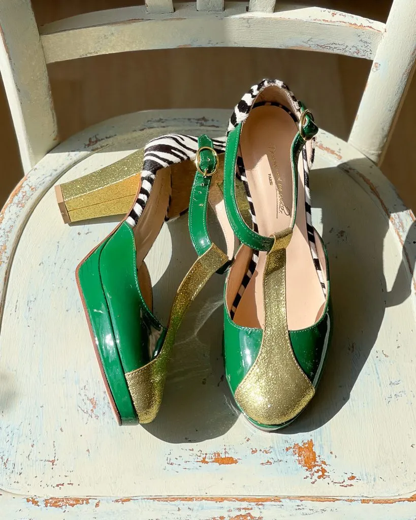 Dessine Moi Un Soulier salomé plateforme zèbre vert 39